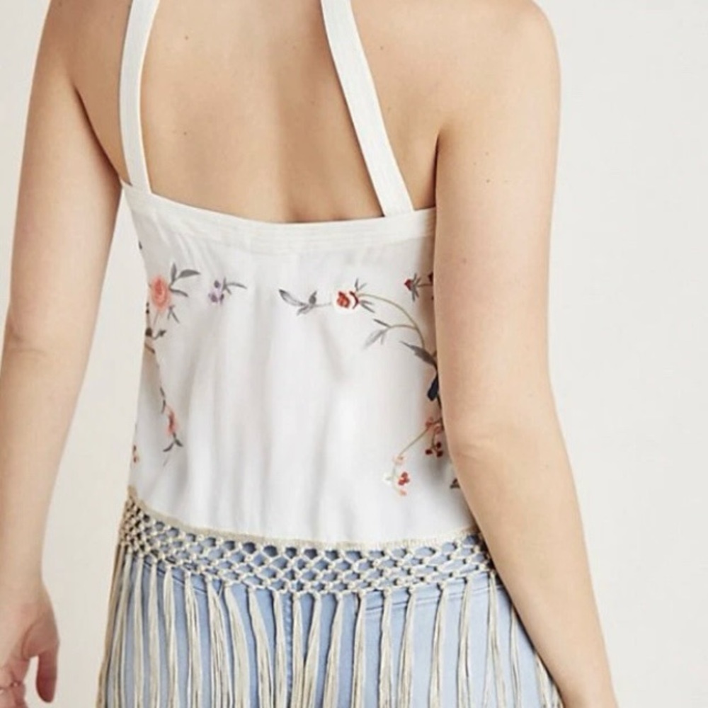 Anthropologie Gatsby Fringe Embroidered Floral Tank Top Size 10 - Picture 2 of 16